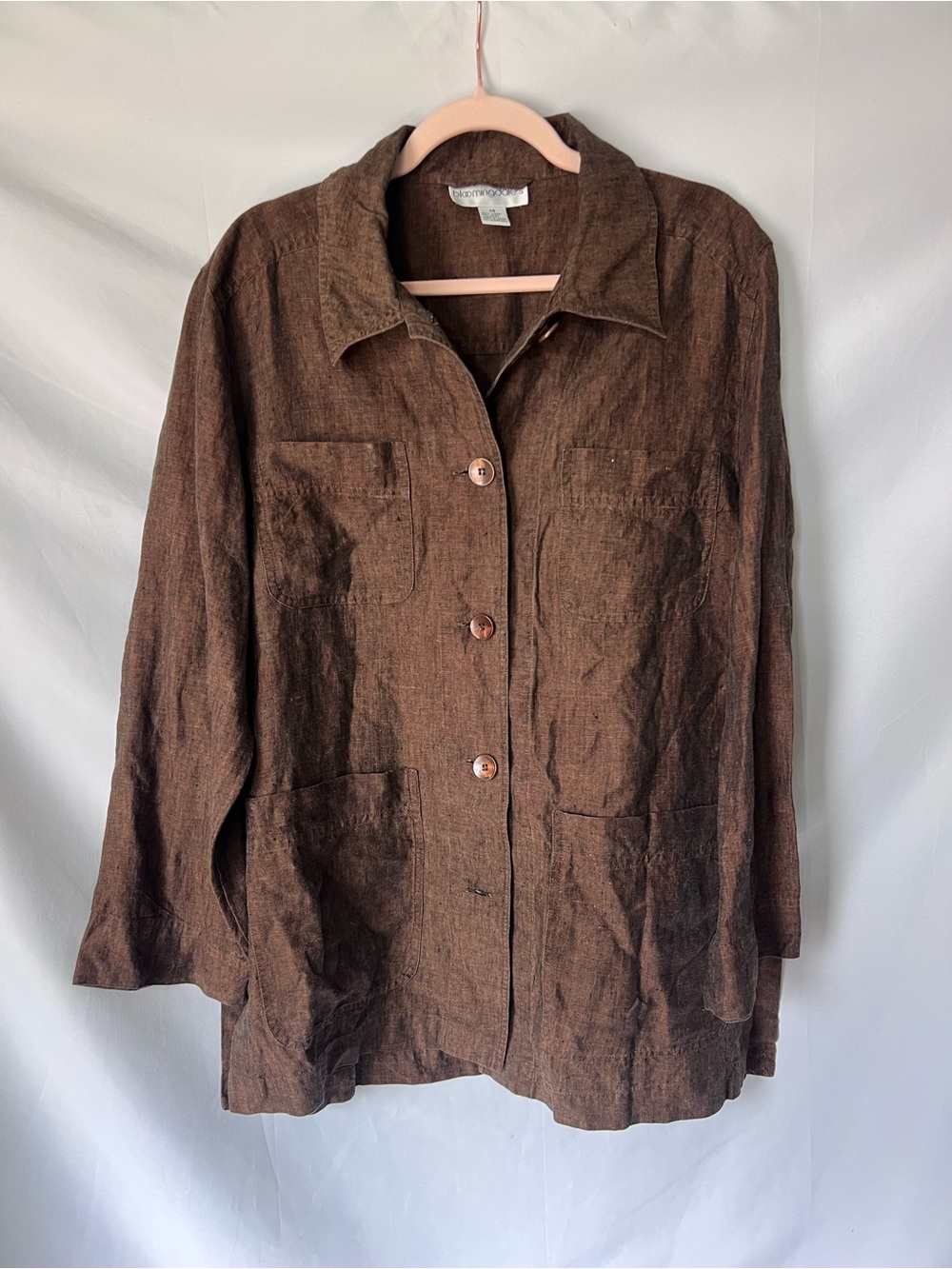 Women’s Vintage BLOOMINGDALES 100% Linen Brown Button Up Cardigan